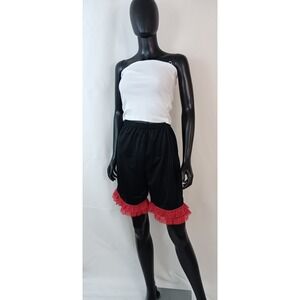 Handmade Black Nylon Bloomers Pettipants Red Lace Trim Small Elastic Waist